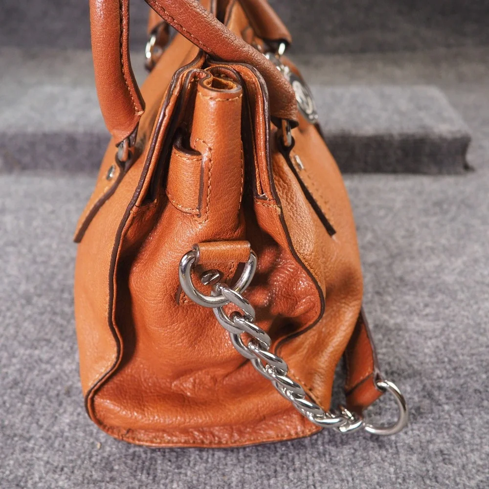 Michael Kors Hamilton Satchel Orange Leather Crossbody Bag Lock Charm Handbag